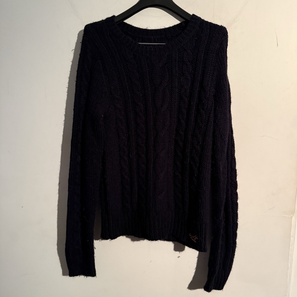 Y2K Hollister Medium Cable Knit Sweater Blue Fisherman Pullover Preppy Old Money
